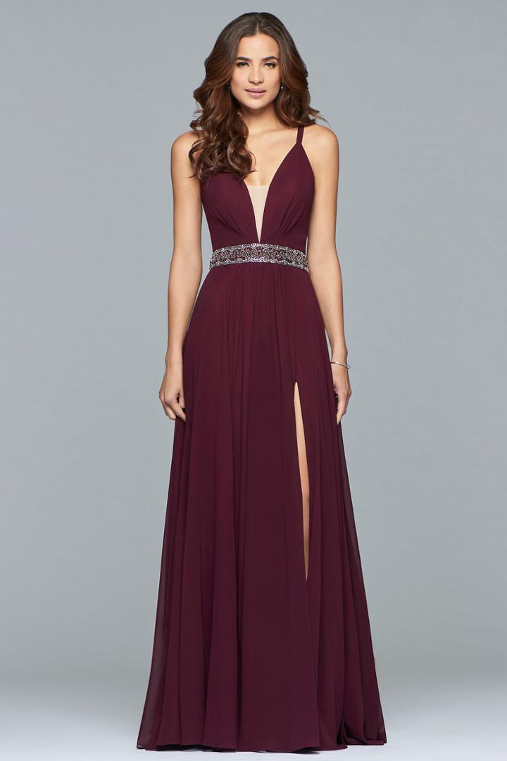 Faviana - 10039 Deep V-neck Beaded Evening Dress