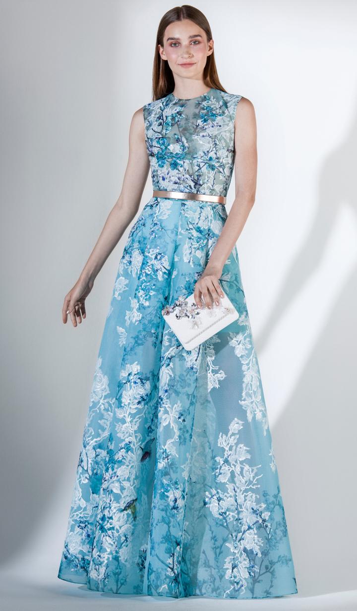 Saiid Kobeisy - 3421 Printed Jewel Neck Tulle A-line Dress