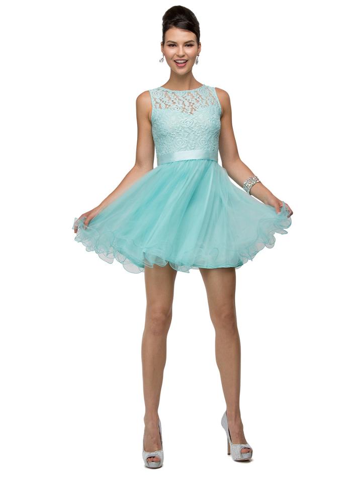 Dancing Queen - Lovely Laced Illusion Sweetheart Neck Polyester Short Dress 8741