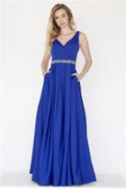Jolene Collection - 18035 Fitted V-neck Pleated A-line Gown