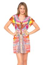 Luli Fama - Chasing Waterfalls Cap Sleeve Short Caftan In Multicolor (l446991)