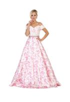 May Queen - Off-shoulder Floral Print A-line Gown