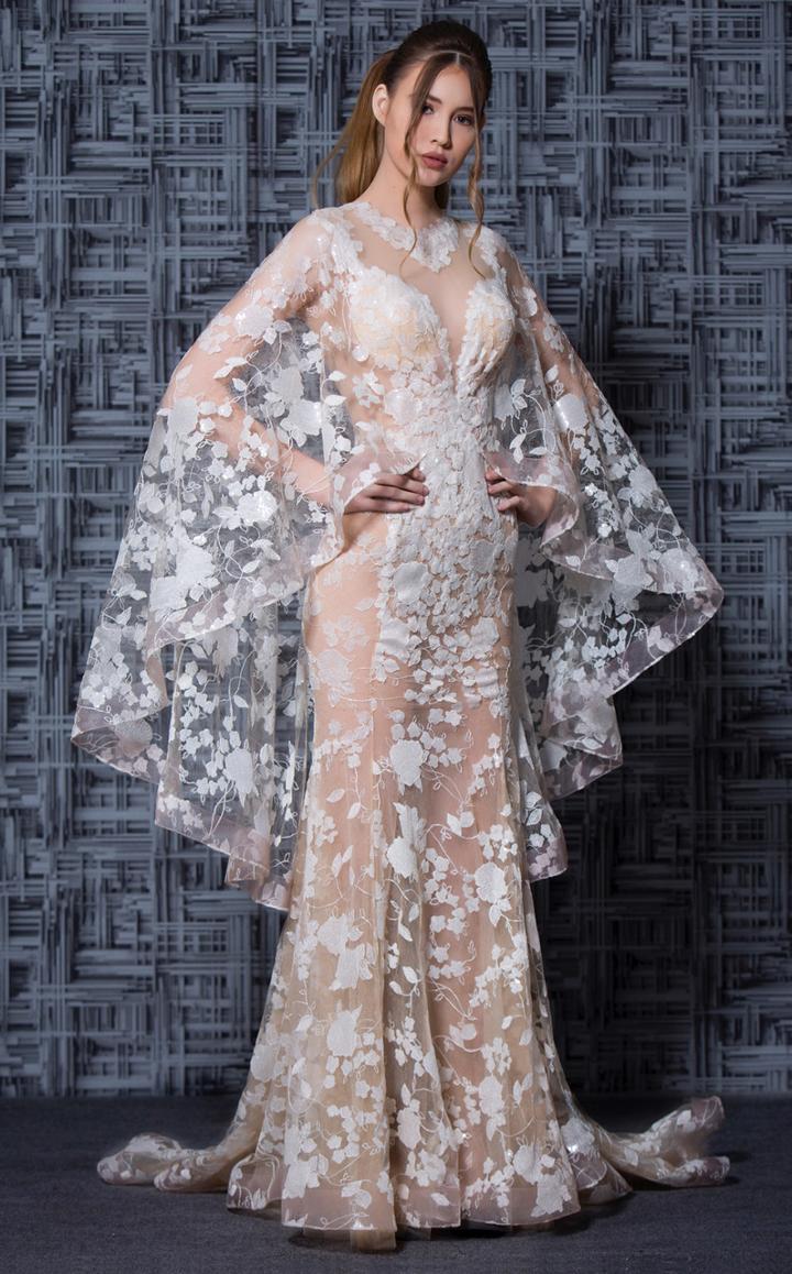 Mnm Couture - K3619 Embroidered Mermaid Dress With Cape Accent