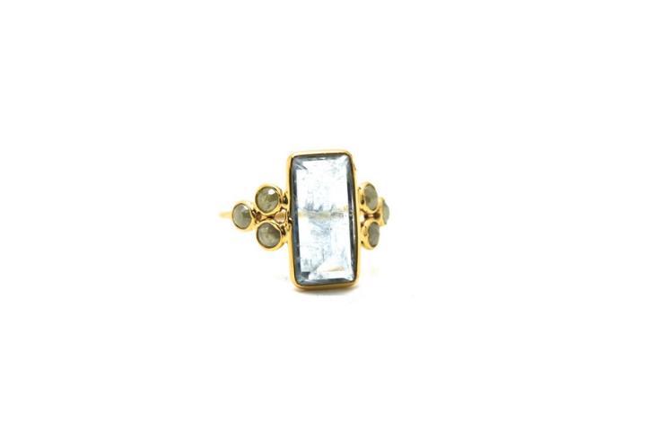 Tresor Collection - 18k Yellow Gold Ring With Aquamarine And Organic Diamond