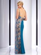 Clarisse - 2817 Sequined Contrast Panel Gown