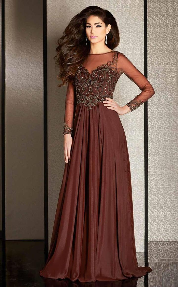 Clarisse - M6215 Bedazzled Sheer Bateau Dress