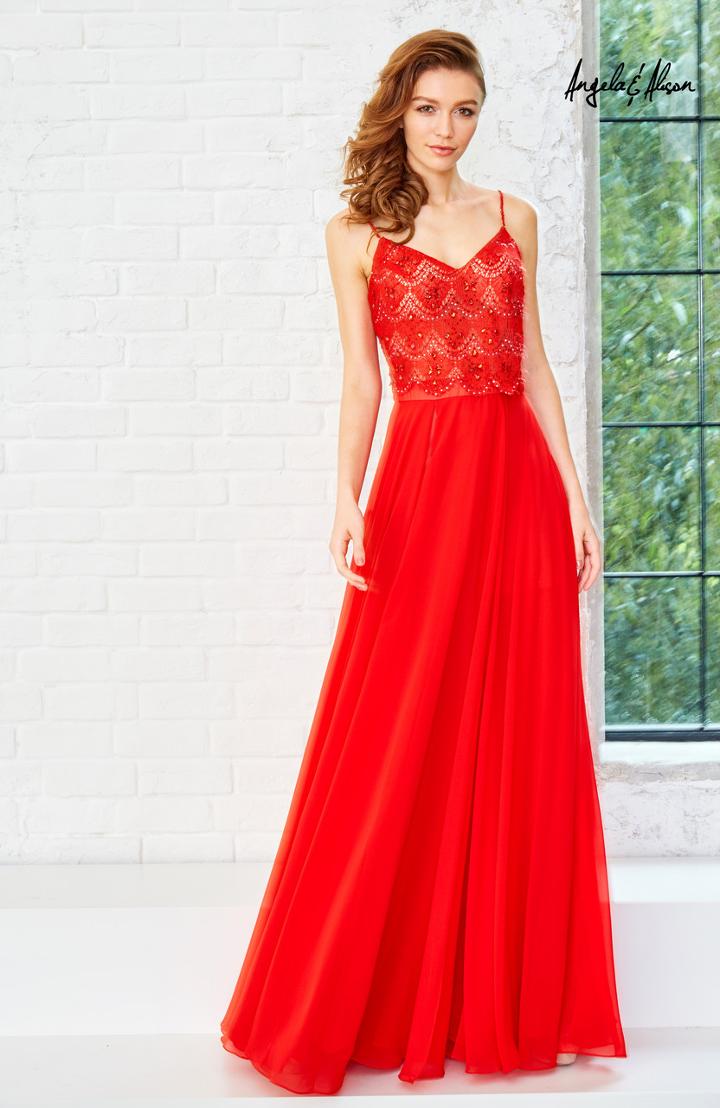 Angela And Alison - Sleeveless Beaded And Laced V-neck Long Chiffon A-line Dress 771117