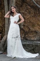 Milano Formals - Aa9331 Embellished Wide V-neck Satin Wedding Gown