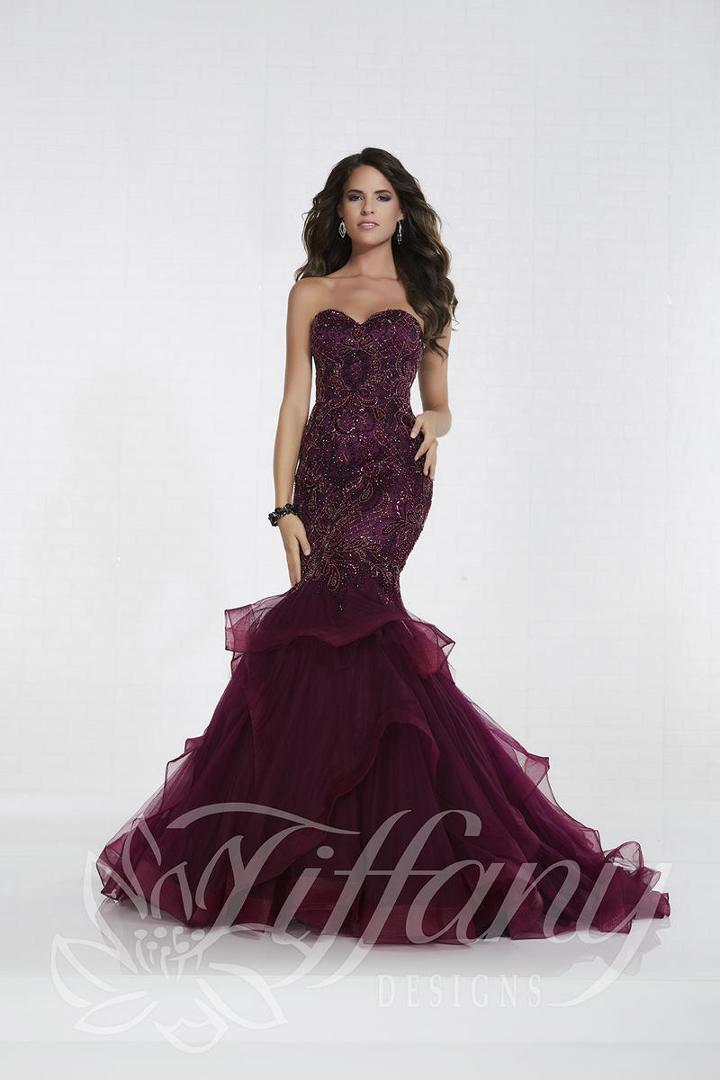 Tiffany Designs - 16296 Beaded Sweetheart Tiered Ruffled Mermaid Dress