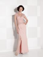 Cameron Blake - 114666 V Neck Long Dress With Slit
