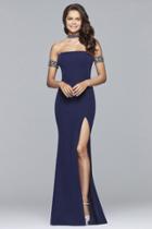 Faviana - 10037 Ornate Crepe Sheath Gown With Choker