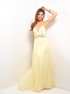 Blush - Strapless Pleated Long Dress With Floral Waistband 9616