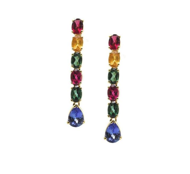 Tresor Collection - 18k Yellow Gold Earring With Multicolor Stones