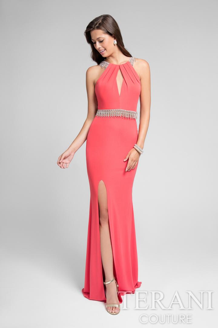 Terani Prom - Beaded Halter Jersey Gown 1715p2992
