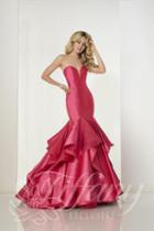Tiffany Designs - 46147 Plunging Sweetheart Tiered Mermaid Dress