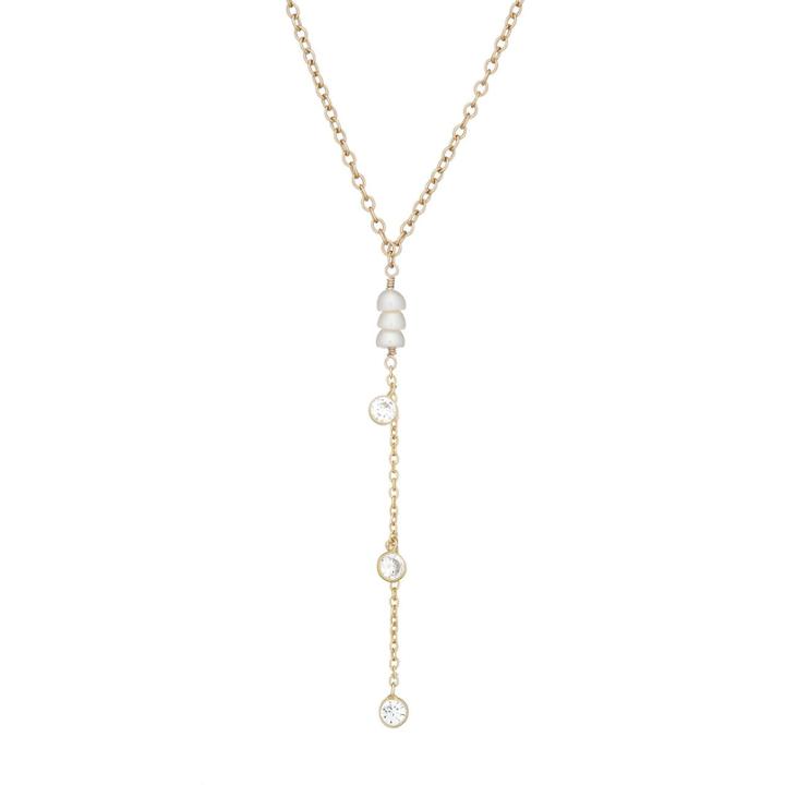Teri Jon - Bridal Yellow Gold, Pearl, And Cz Y-drop Necklace