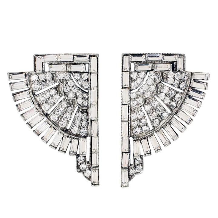 Ben-amun - Crystal Deco Fan Clip Earrings