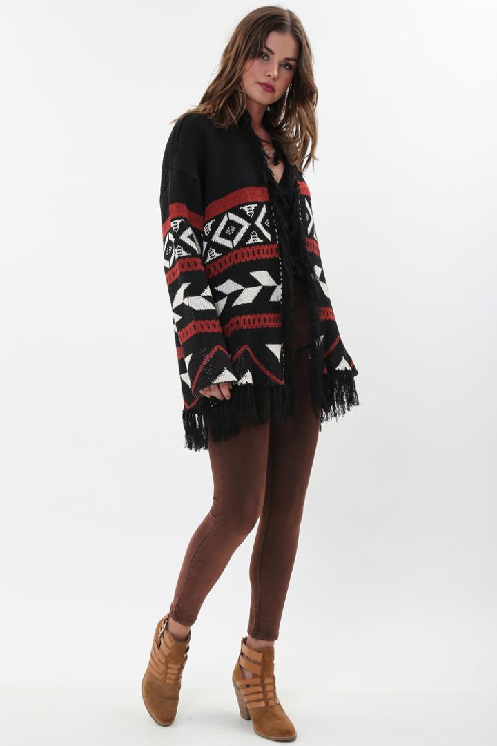 Goddis - Kayden Fringe Cardigan In Red Stone