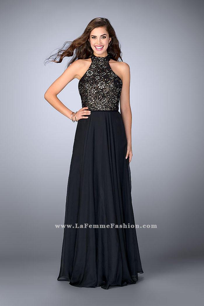 High Neck Halter Style Lace Top Chiffon Prom Dress 23754