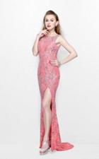 Primavera Couture - Floral Embellished Bateau Illusion Sheath Gown 1808