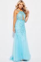 Jovani - Jvn33695 Plunging Cutout Illusion High Neck Gown