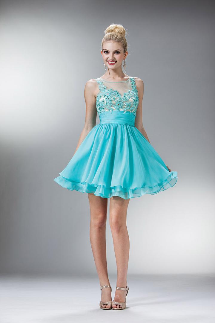 Cinderella Divine - Appliqued Illusion Scoop Empire Dress