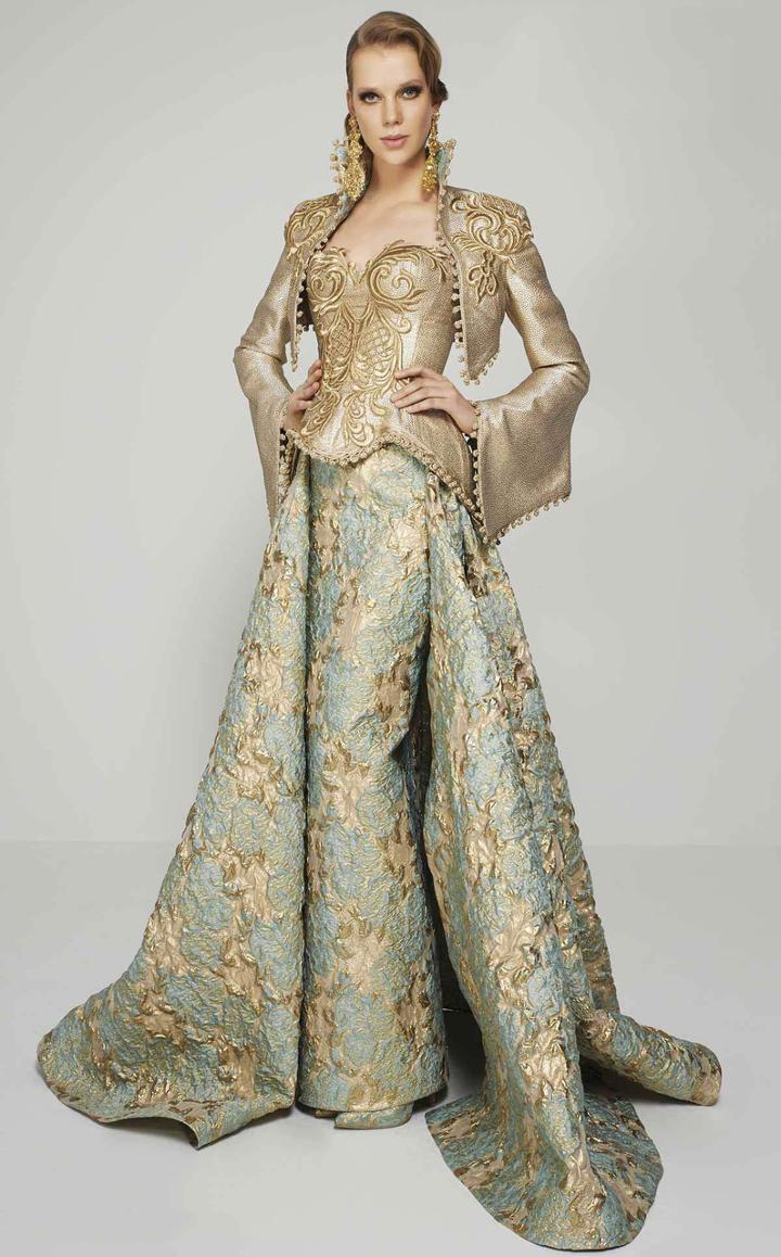 Mnm Couture - 2367 Gilded Strapless Sweetheart Embroidered Long Gown