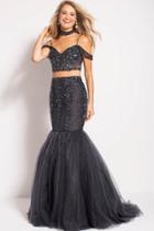Jovani - 56035 Two-piece Off Shoulder Crystal Mermaid Gown