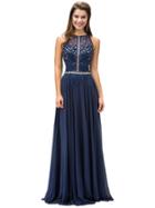 Dancing Queen - Laced And Jewel Embellished Bateau Neck Chiffon A-line Dress 9283