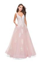 La Femme - 25624 Lace Applique Plunging Ballgown
