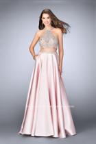 Gigi - Two Piece Crystal Beaded Halter Crop Top Mikado Prom Dress 24563