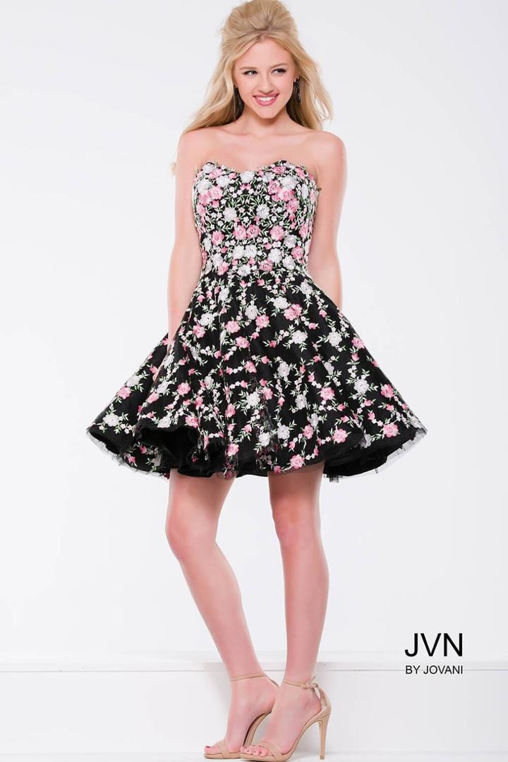 Jovani - Strapless Floral Cocktail Dress Jvn45269
