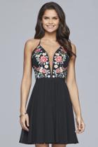 Faviana - 10150 Floral Embroidered Sheer Plunging Neck Cocktail Dress