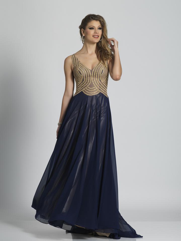 Dave & Johnny - 3125 Sleeveless Curvilinear Motif Evening Gown