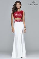 Faviana - 7998 Two-piece Jersey Dress With Lace Top And Belt