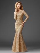 Clarisse - M6426 Glamorous Gilded Lace Evening Gown