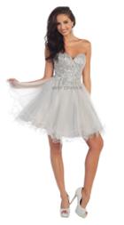 Jeweled Strapless Sweetheart Mesh A-line Dress
