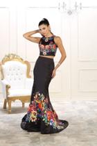 May Queen - Rq-7503 Two Piece Floral Print Evening Gown