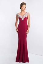 Blush - S2024 Shawl Crystal Embellished V-neck Sheath Gown
