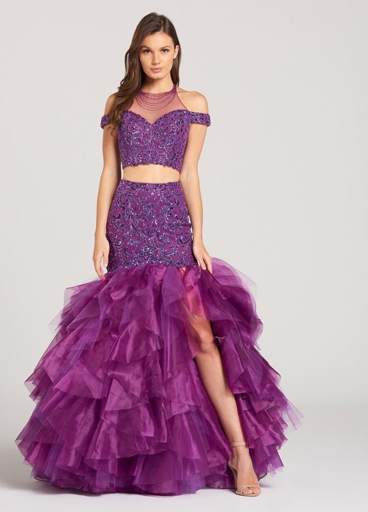 Ellie Wilde - Ew118107 Two Piece Beaded And Ruffled Tulle Dress