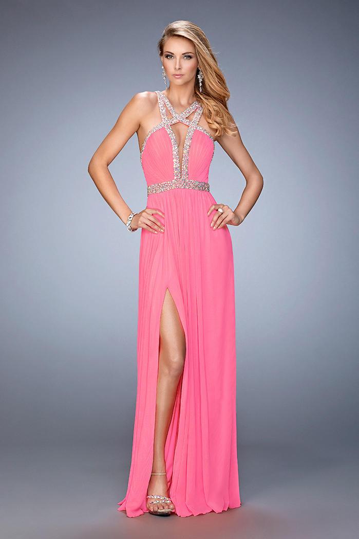 La Femme - 22347 Bedazzled Cutout A-line Dress
