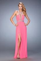 La Femme - 22347 Bedazzled Cutout A-line Dress
