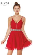 Alyce Paris - 4046 Jeweled Deep V-neck Chiffon A-line Dress