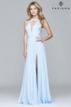 Faviana - 8001 Long Chiffon Deep V-neck Dress With Lace Applique