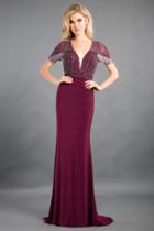 Rachel Allan Couture - 8294 Fringe Short Sleeves Plunging Gown