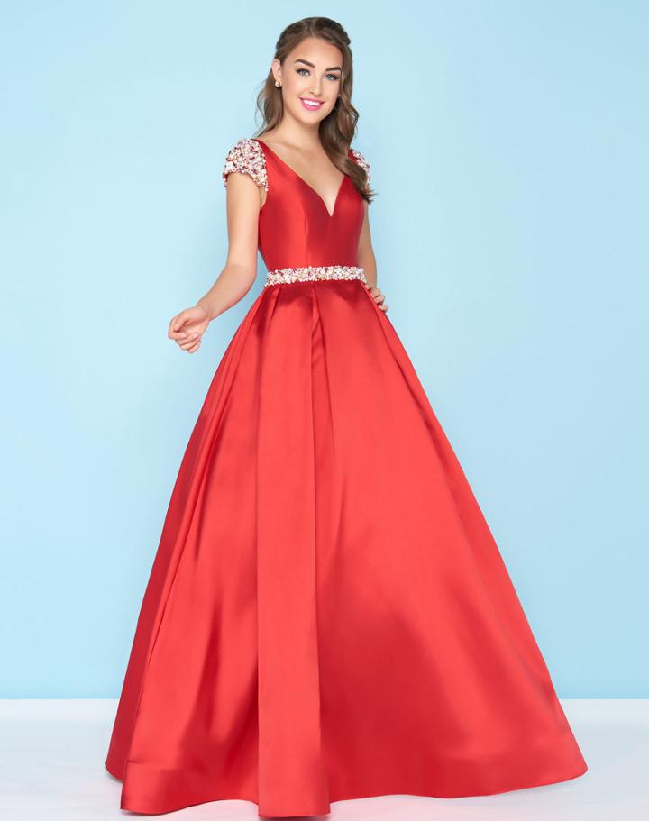 Mac Duggal - 40744h Pearl Ornate Cap Sleeve Mikado Ballgown