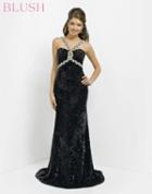 Blush - Sparkling Long Dress With Rhinestones Straps 9770