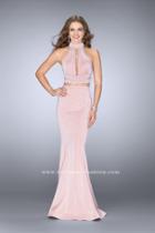 La Femme - Bejeweled High Halter Neck Dress In Blush 24622