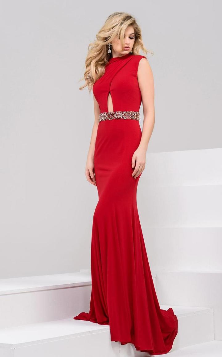 Jovani - 36132 Ruched High Neck Sheath Dress