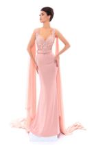 Tarik Ediz - 93471 Embroidered V-neck Sheath Dress